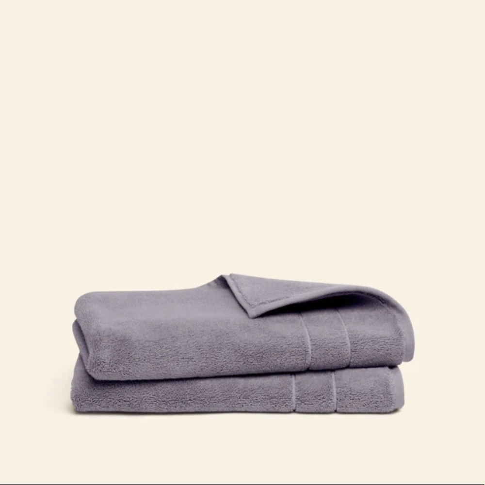Brooklinen hand towels in smoke color.